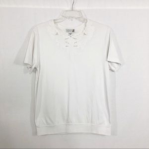 Claudia Barnes Short Sleeve Lace Top, Size Medium, White